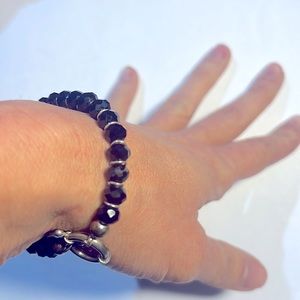 Black Diamond Silver bracelet with faceted Crystal Round Beads